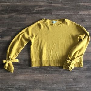 She + Sky mustard yellow sweater with bow sleeves